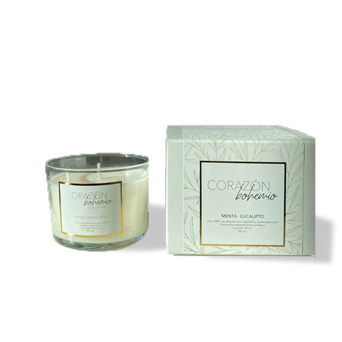 Vela Menta Eucalipto con Cera de Soya 180 gr Corazón Bohemio