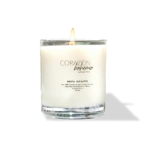 Vela Menta Eucalipto con Cera de Soya 255 gr Corazón Bohemio