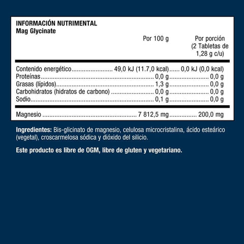 Mag Glycinate 1,28 g 120 tabletas Metagenics