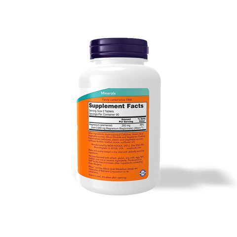 Glicinato de Magnesio 200 mg 180 tabletas Now Foods