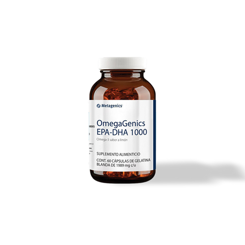 Suplemento OmegaGenics EPA-DHA omega 3 sabor limón 1989 mg 60 cápsulas blandas Metagenics
